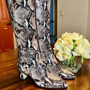 Alex Marie Exotic Snake Patterned Leather Knee High Square Heeled Boots Size 6